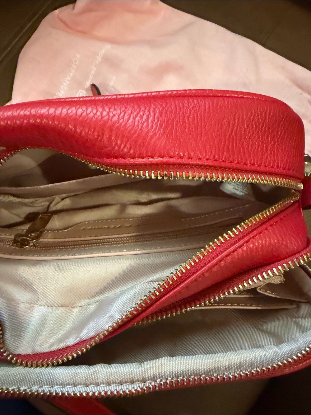 Poppy & Peonies Red Leather Crossbody with Gold Accents - Picture 4 of 5